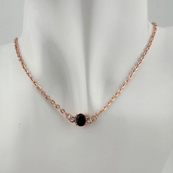 Pretty Oval Sapphire and Crystal Necklace with Rose Gold Overlay - Picture 4 of 8